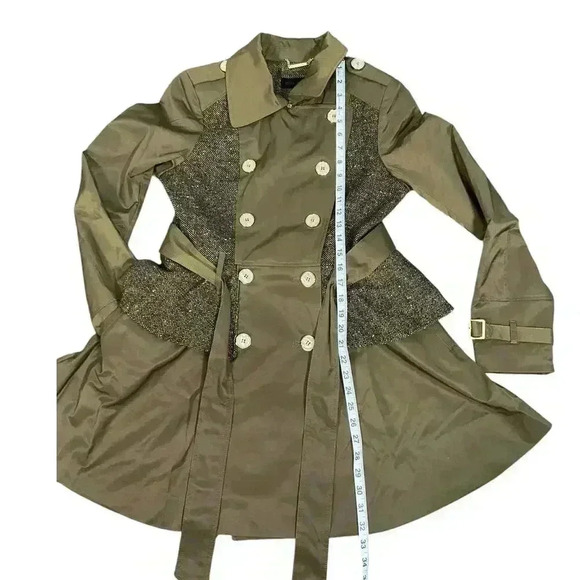 Steve Madden Tweed Panel Peplum Trench Coat Size Medium NWOT - Picture 15 of 16